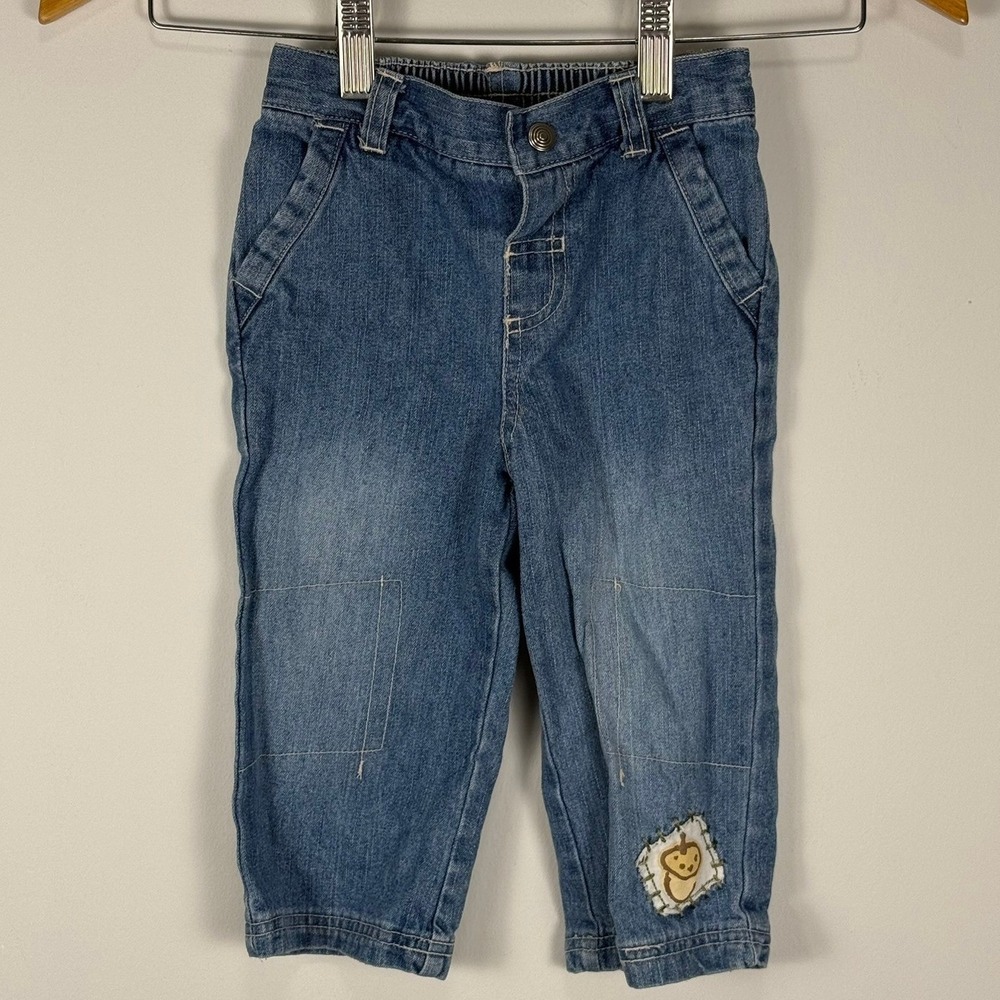 Vintage Sesame Beginnings Toddler 18M Blue Denim Jeans Acorn Patch Elastic Waist